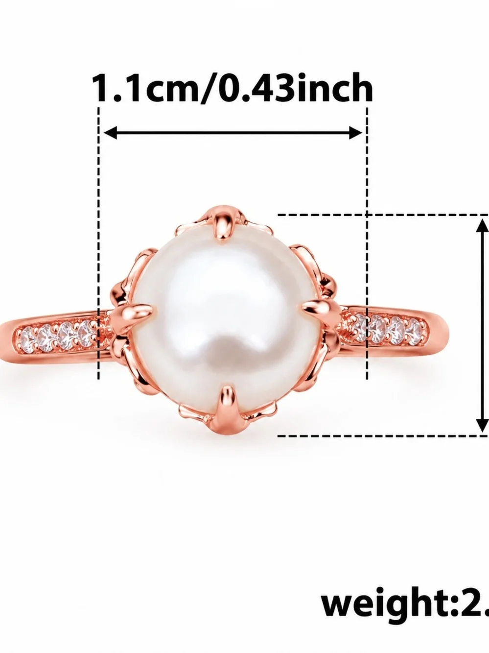 Rose Gold Pearl Ring with Pavé Accents - Women Jewelry